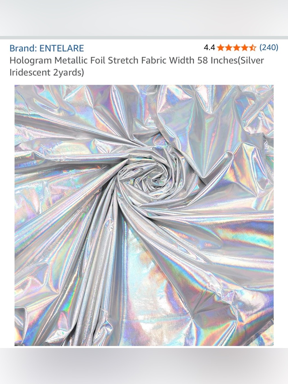 ENTELARE Hologram Metallic Foil Stretch Fabric - Silver Iridescent